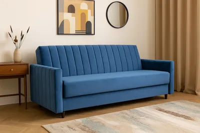 Produktbild von Emoebel24 Sofa mit Schlaffunktion, Bettcouch, Schlafsofa mit Bettkasten  Grace Blau 210x97x90 cm