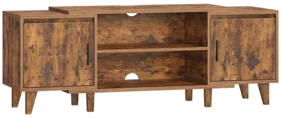 Image de Meuble TV bas en bois - Meuble TV - Pour téléviseurs jusqu'à 152 cm - 2 portes et 2 compartiments ouverts - 140 x 40 x 51,5 cm - Marron