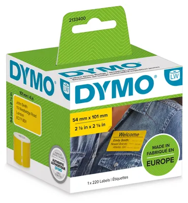 Produktbild von DYMO Orignal LabelWriter Versandetiketten/-Namensschilder gelb | 54 mm x 101 mm | Rolle mit 220 leicht ablösbaren Etikettenband | selbstklebendes Etikettenband | für LabelWriter Etikettendrucker