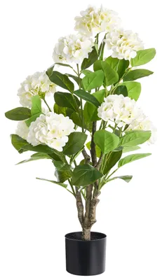 Produktbild von BELIANI Kunstpflanze Weiß aus Kunststoff 90 cm Hortensie Handgefertigt Indoor Künstliche Pflanze Wohnaccessoires Dekoration