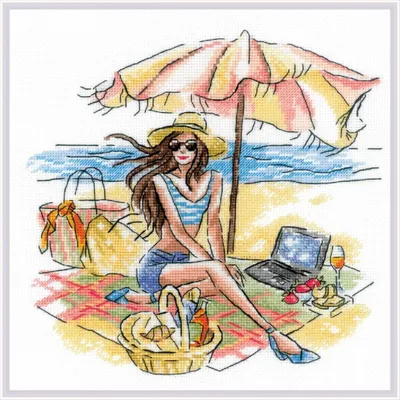 Image de Kit de broderie au point de croix Riolis « À la plage », 20 x 20 cm