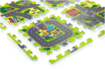 Produktbild von Lernmatte aus Schaumstoff-Puzzleteilen - Stadtmotiv, Straßen, Wege - EVA-Schaum, 90 x 90 x 1 cm, Puzzlematte für Babys und Kinder