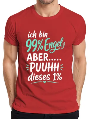Obrázek produktu pro Jsem 99% anděl, ALE... tohle tričko s nápisem "Tohle 1 % je zábavné", s ironickým podtónem, pánské, červené, velikost XXL