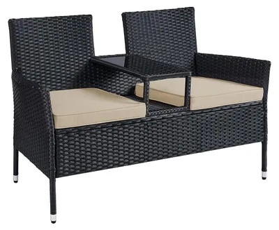Produktbild von 3-teiliges Gartenset mit Bank - Stahlgestell - 65x131x84 cm - Schwarz-Taupe