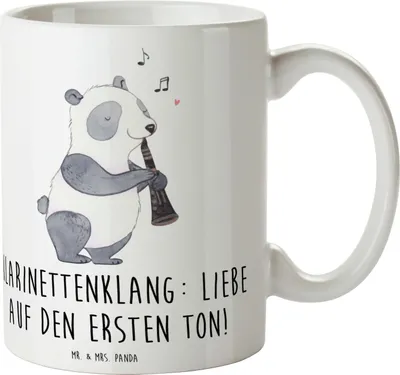 Produktbild von Mr. & Mrs. Panda Keramiktasse Klarinette Liebe  - Weiß - Geschenk, Pott, Holzblasinstrument, Klarinettenspieler, haferl, Musikliebhaber, Instrument, Tasse, Musik, Lernen