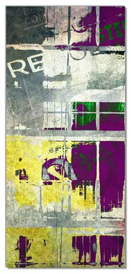 Produktbild von Wallario selbstklebende Türtapete 100 x 220 cm mit Schutzlaminat - Retro-Style lila-gelb