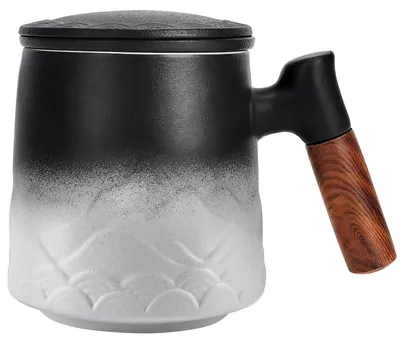 Immagine prodotto di Omgoods - Tazza da tè in porcellana con infusore e coperchio, bianca