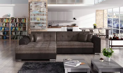 Produktbild von Krudox SORE Ecksofa L-Form 296x78x194 cm - Sandfarben mit Dunkelbraun Schlafsofa mit Bettkasten - Schlaffunktion 128x262 cm - Links - Stoff: Monolith 09/Monolith 29