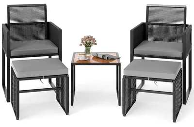 Produktbild von Gartenmöbel-Set - Lounge-Set - Balkonmöbel-Set - Sitzgruppe - Bistromöbel-Set - 5-teilig, Rattan mit Kissen