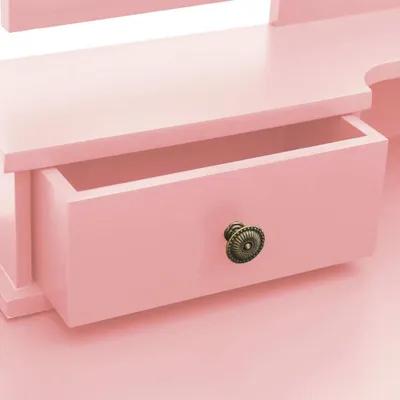 Image de vidaXL Ensemble de coiffeuse avec tabouret rose 100x40x146 cm bois de paulownia