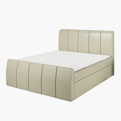 Produktbild von Boxspringbett KARIS 160x200 mit Bettkasten, Topper und gepolstertem Kopfteil. Farbe: Beige