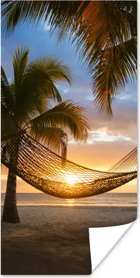 Produktbild von MuchoWow® Poster Hängematte am Strand bei Sonnenuntergang in Jamaika 60x120 cm - Wandschmuck