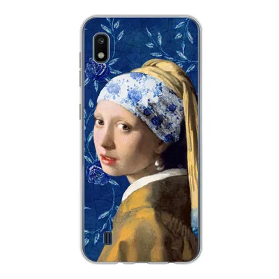 Produktbild von MuchoWow® Handyhülle Schutzhülle Hülle für Samsung Galaxy A10 Mädchen mit Perlenohrring - Delfter Porzellan - Vermeer - Blumen - Gemälde - Alte Meister Silikon Softcase Handy Hülle - Schutzhülle