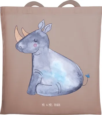 Produktbild von Mr. & Mrs. Panda Beutel Einhorn Nashorn - Braun Pastell - Geschenk, Nashörner, Witzig, Zoo, Stoffbeutel, Unicorn, Uni Tasche, Schultasche, Regenbogen, Jutebeutel