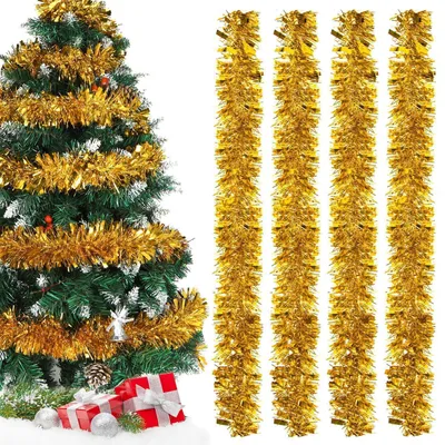 Zdjęcie produktu dla Girlanda świąteczna, złota, 4 sztuki, 200 cm, metaliczna, błyszcząca