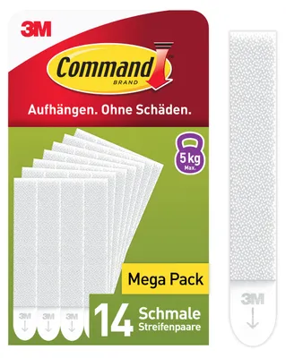 Produktbild von Command Bilder-Montage-Strips Schmal, Weiß – 14 Paare (28 Strips), bis 5 kg