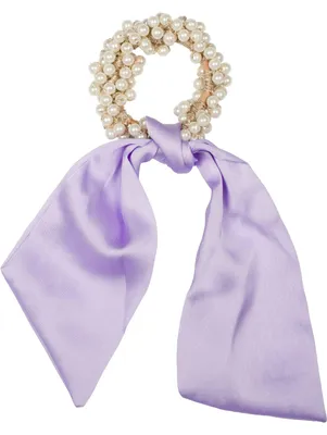 Produktbild von styleBREAKER Damen Perlen Haargummi mit Satin Schleife, elastisch, Scrunchie, Zopfgummi, Satinband, Haarband 04027037