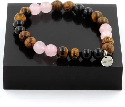 Immagine prodotto di Quarzo rosa + occhio di tigre + agata nera + bracciale di perle di legno 8 mm