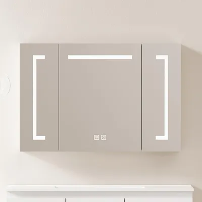 Produktbild von LED-Spiegelschrank fürs Badezimmer, Wandschrank mit Stauraum und Beleuchtung, 90 x 14 x 60 cm, Weiß