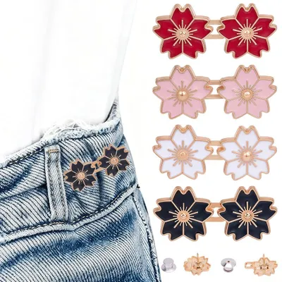 12er-Set Blumen-Jeansknöpfe, Taillenversteller, 4 Farben