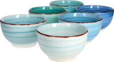 Produktbild von 6er Schalen Set Blue Blau Schüsseln Obst Müsli & Suppe Schälchen 650 ml Porzellan Geschirr