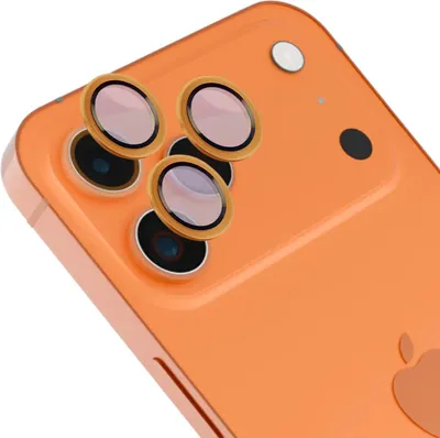 Produktbild von Glas für die Kamera mit Applikator für iPhone 17 Pro / 17 Pro Max, Bizon Glass Snap Lens, 1 Set, Orangefarbener Rahmen