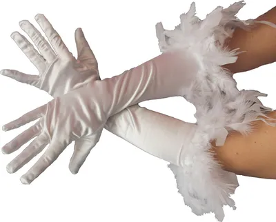 Produktbild von B030122 weiß Damen Satin Handschuhe lang mit Federrand
