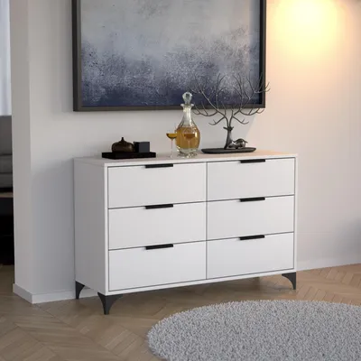 Produktbild von BEAUTYSOFA Kommode Home 120cm Weiß, modernes Sideboard mit 6 Schubladen, Anrichte für Wohnzimmer, Schlafzimmer & Flur mit Griffen und Metallbeinen
