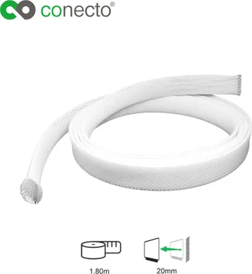 Produktbild von conecto CC50325 Universeller Polyester-Kabelschlauch, selbst zusammenziehend, Ø 20mm, 1,80m, weiß