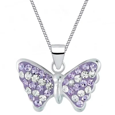 Schmetterling Kinderkette Lila Kristall - Mädchen Echtschmuck