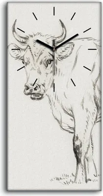 Produktbild von Wandkunst Leinwand Bild Uhr Geräuschlos 30x60 Zeichnung Tier Kuh Kunst - schwarze Hände