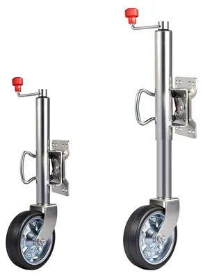 Produktbild von Anhängerstütze mit Rad - Hochbelastbar bis 680 kg - Verzinkter Stahl - Vollgummirad - Für Wohnwagen- und Bootsanhänger