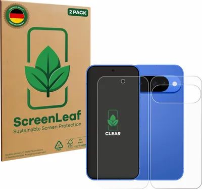Produktbild von 2x ScreenLeaf Schutzfolie für Google Pixel 10 (Display+Rückseite) nachhaltiger Displayschutz Display Schutz Folie Klar Transparent