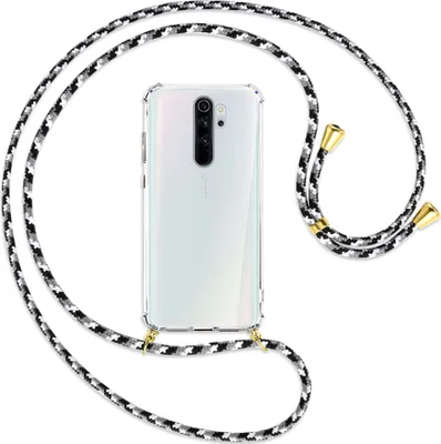 Produktbild von Handykette Backcover-Schutzhülle mit Band (Metall goldfarben) für Xiaomi Redmi Note 8 Pro - schwarz/grau/weiß
