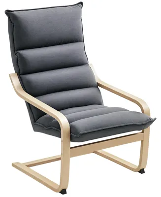 Immagine prodotto di HOMCOM Poltrona a Dondolo Moderna con Braccioli in Legno e Cuscini Spessi in Velluto, 67x83x105 cm, Grigio