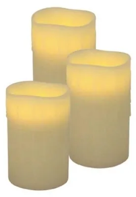 Produktbild von LED Echtwachs Kerzen 3er Set, Höhe 10, 15, 20 cm, Durchm. 7,5 cm, batteriebetrieben, mit Flackereffekt