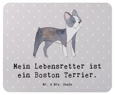 Produktbild von Mr. & Mrs. Panda Mousepad Boston Terrier Lebensretter - Grau Pastell - Geschenk, laptop mauspad, computer, Mouse Pad