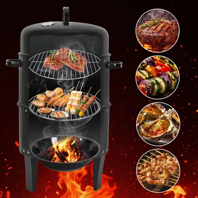 Produktbild von Faziango Smoker 3 in 1 BBQ Räuchertonne Räucherofen Holzkohlegrill Räuchergrill Grill 80cm Ø 40 cm Grilltonne