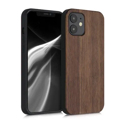 Produktbild von kwmobile Hülle kompatibel mit Apple iPhone 12 / iPhone 12 Pro Hülle - Holz Case - stoßfestes Handy Cover - TPU Handyhülle in Dunkelbraun