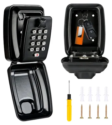 Produktbild von Schlüsseltresor mit Zahlencode, wasserdichte Schlüsselbox für den Außenbereich, moderner Schlüsselkasten mit 12-stelligem Zahlencode für Haus, Büro, Garage, Schule und Mieter