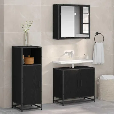 Produktbild von "Schlussverkauf" Badezimmer Sets - Badmöbel mit Stauraum - Schwarz Eichen-Optik 35x37,5x100 cm C13341