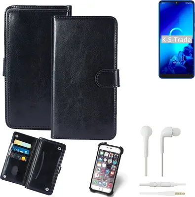 Produktbild von K-S-Trade 360° Hülle kompatibel mit Alcatel 3 (2019) inkl. Headphones schwarz Kunstleder Case BookCase WalletCase Kunstlederederhülle Handyhülle,