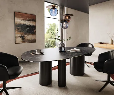 Produktbild von DELIFE Esstisch Edge Oval 220x120 Keramik Laminam® Nero Greco Anthrazit Troa Metall Schwarz