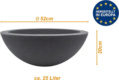 Produktbild von mucHome XXL Pflanzschale Anthrazit Ø 52cm Höhe ca. 20 cm - Pflanzkübel Pflanztopf - Brunnenschale für Miniteich - Kunststoff mit Stein-Optik - Abfluss