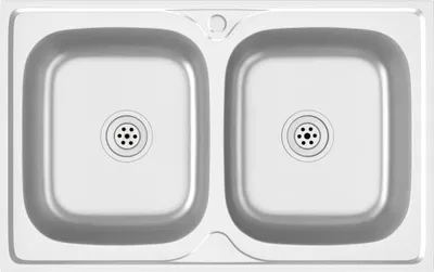 A top-down view of a double stainless steel sink.