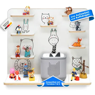 Produktbild von stadtecken® Kinder Regal für Musikbox I Geeignet für die Toniebox 1 & 2 und Tonies I Hörspiel I zum Aufstellen oder Aufhängen I Freunde