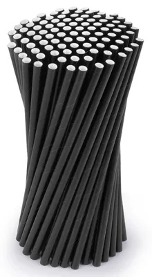 Zdjęcie produktu dla Słomki papierowe, czarne, 100 sztuk, biodegradowalne, przyjazne dla środowiska, długość 19,7 cm