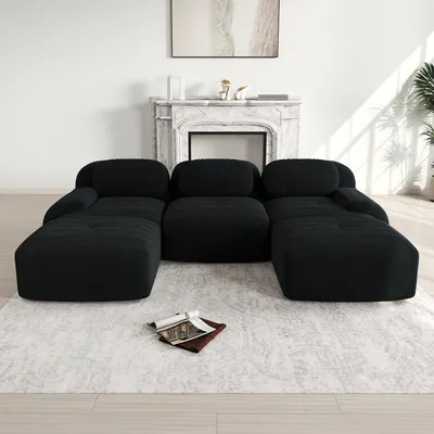 Produktbild von Modulares U-Sofa aus Premium-Cordstoff, rahmenlos, rutschfest, haustierfreundlich, extra-breite Armlehnen, 32D hochelastische Polsterung,ohne Montage