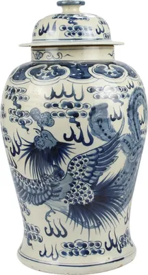 Produktbild von Fine Asianliving Chinesische Deckelvase Blau Weiß Porzellan Handbemalt Drachen Phönix D27xH47cm Dekorative Vase Blumenvase Orientalische Keramik Vase Dekoration Vase Moderne Tischdekoration Vase