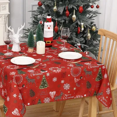 Zdjęcie produktu dla Świąteczna obrus, zmywalny, wodoodporny, kwadratowy, 132x132 cm, czerwony